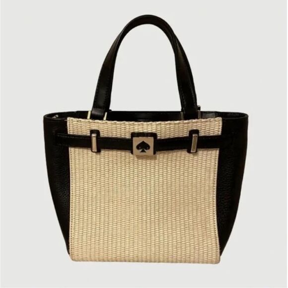Revolve Kate Spade New York Houston Street Straw Rattan Leo Tote Natural Black - Picture 1 of 11